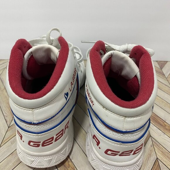 L.A Gear Skechers High-Top White Leather Sneakers With Red Blue Accents Size 6.5 - Picture 6 of 13